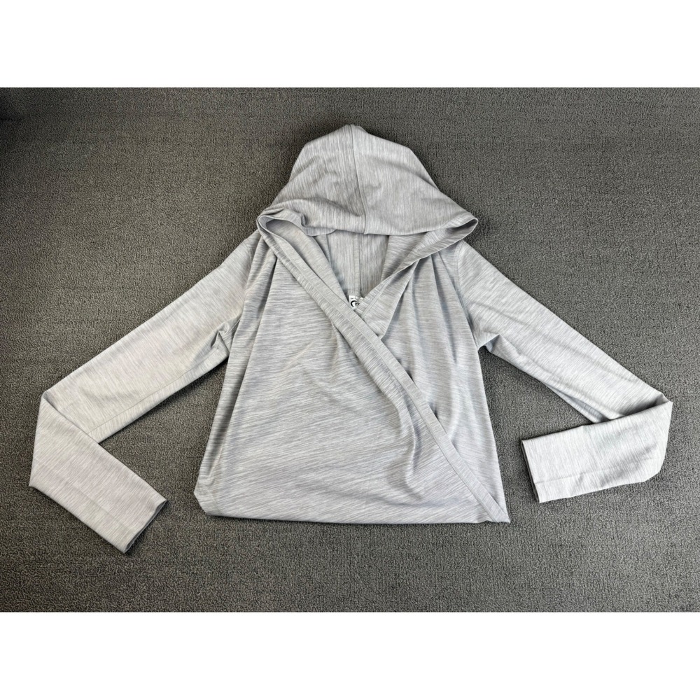 Zyia Active Gray Haze Yoga Wrap Medium Crossover Hoodie Thumbholes Athleisure